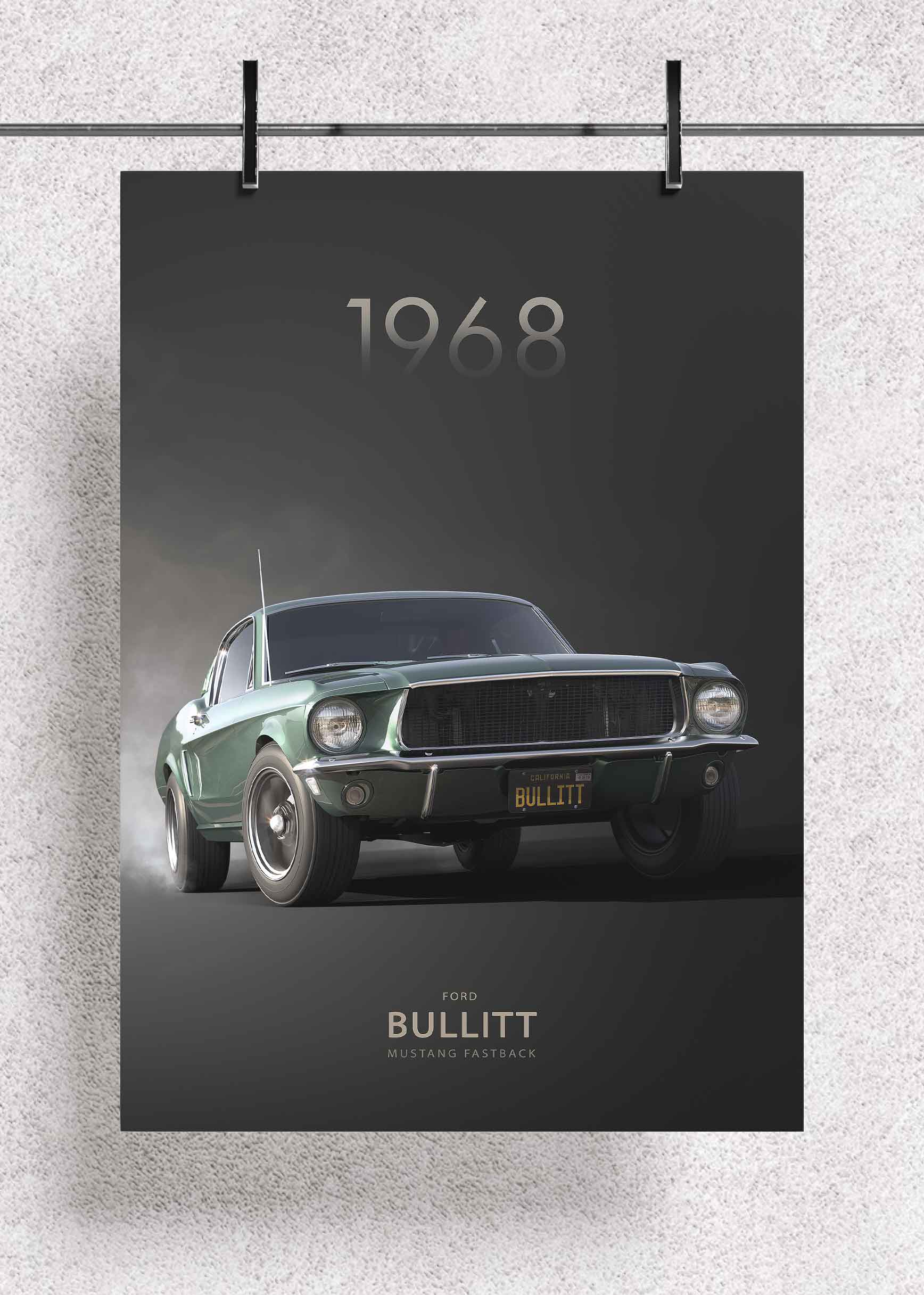 1968 Ford Mustang Fastback “Bullitt” – Premium Metal Art Poster