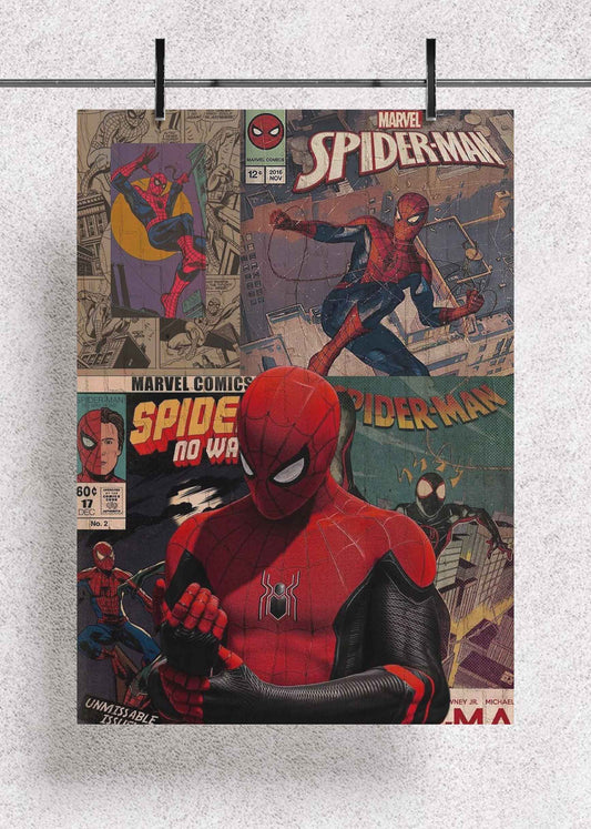 Spider-Man Vintage Collage – Premium Metal Art Poster
