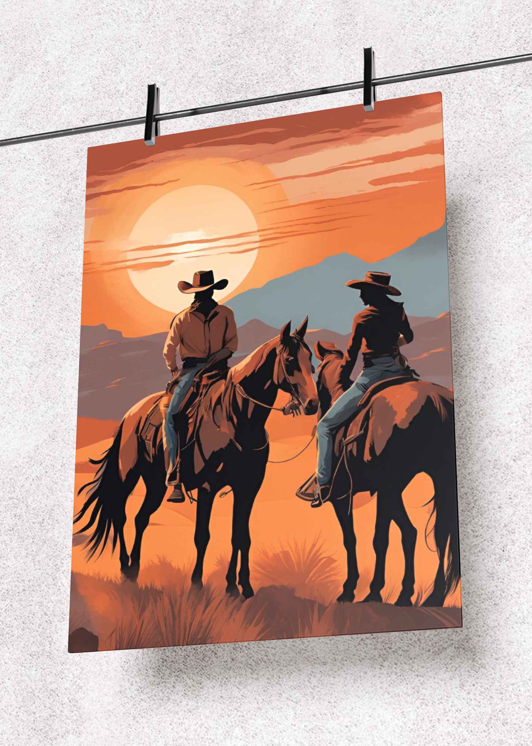 Western Sunset Riders – Premium Metal Art Poster