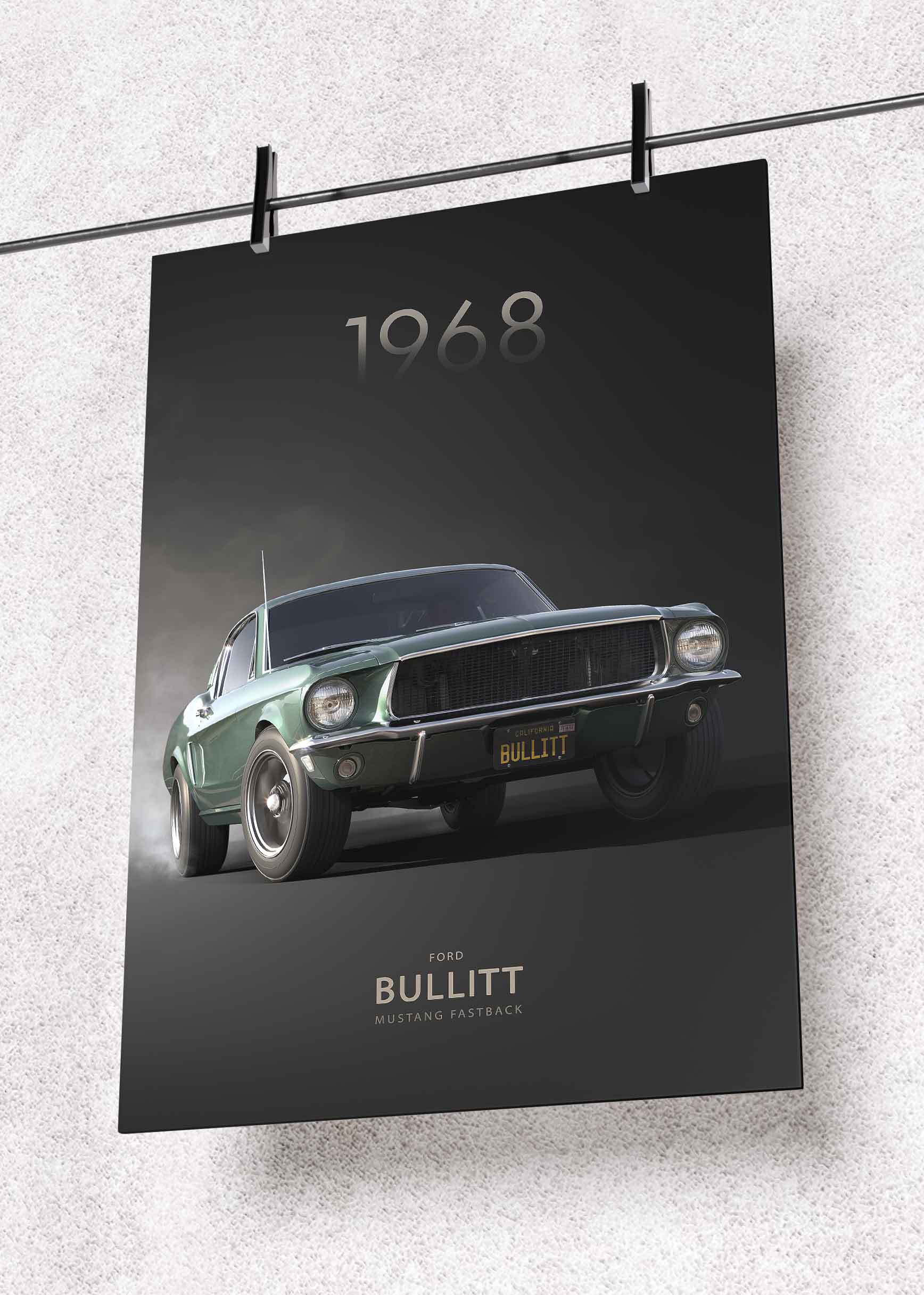 1968 Ford Mustang Fastback “Bullitt” – Premium Metal Art Poster